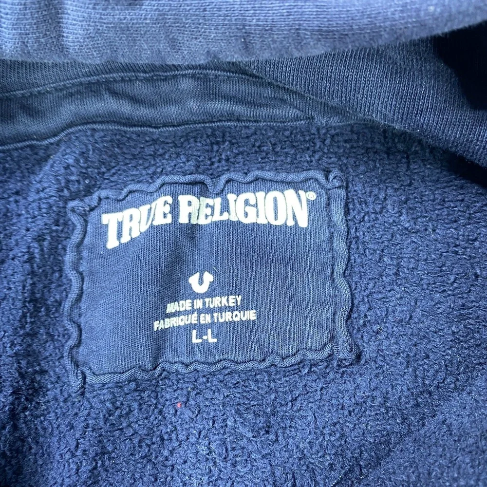 True Religion Hoodie Large Blue Full Zip Sweatshirt Horseshoe Logo Casual‎ Heavy
